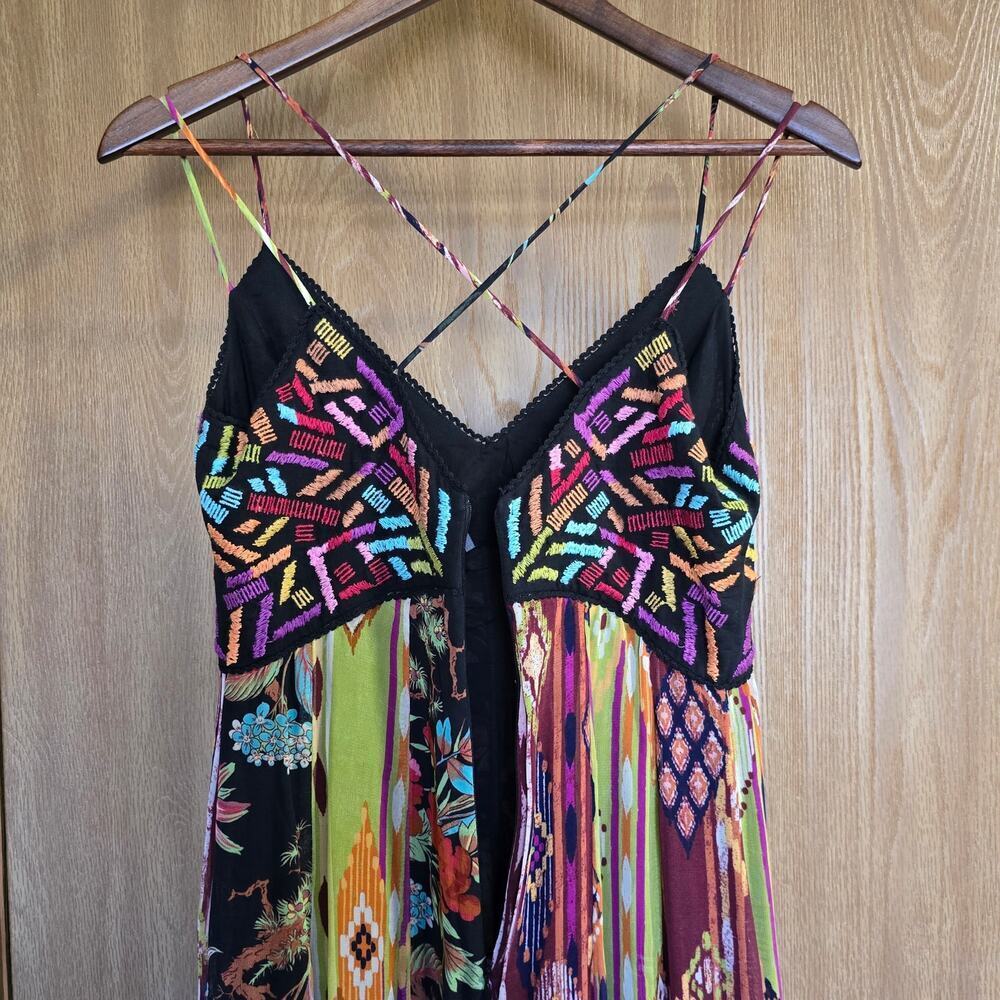 Anthropologie Multi Print V Neck Embroidered Geometric Maxi Dress - Picture 8 of 14